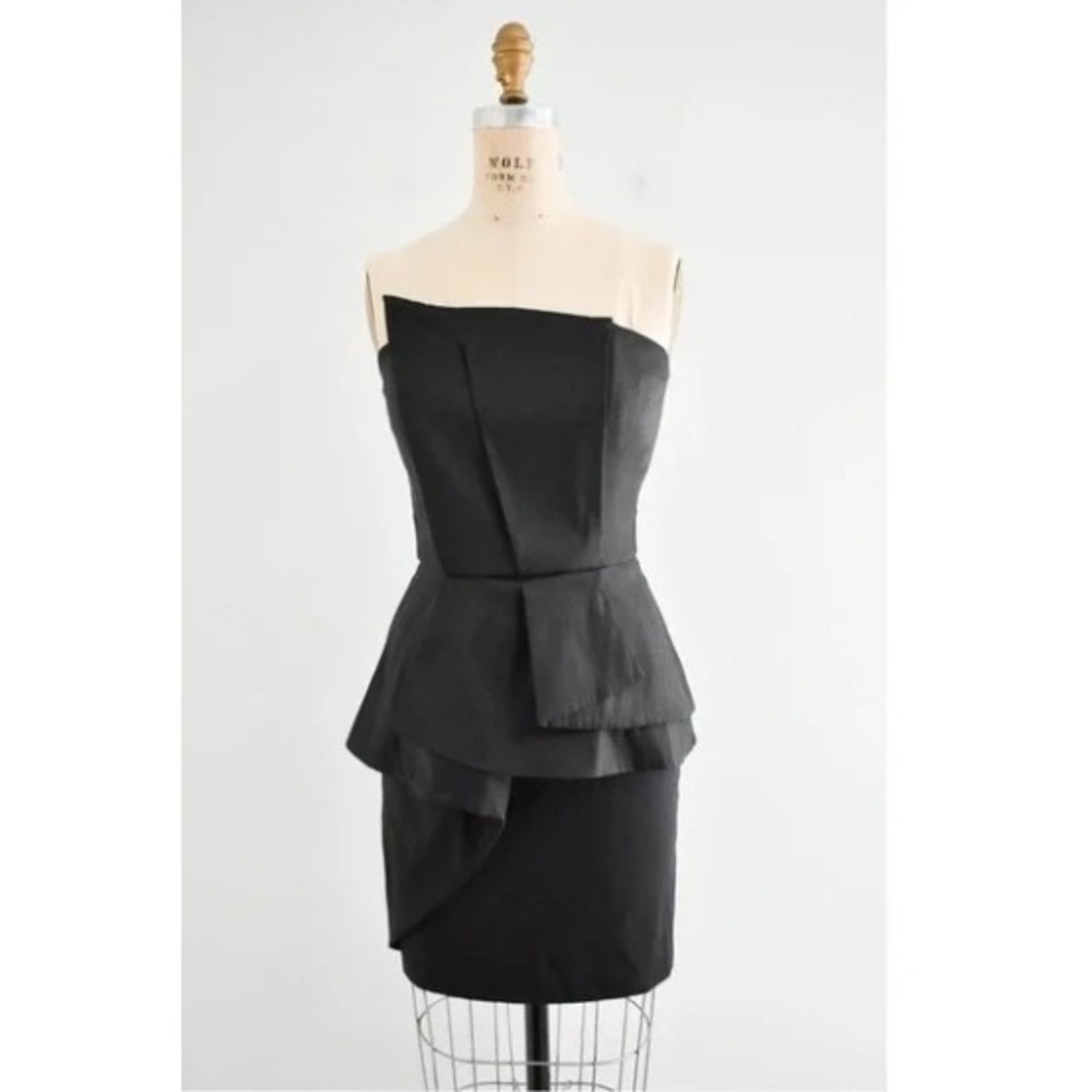 Cache Black Strapless Peplum Cocktail Dress Tiered Shimmer Party‎ Evening Gown 4